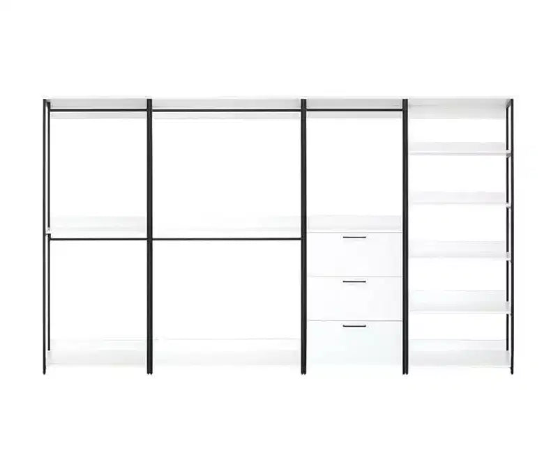 Système de Rangement Autoportant Blanc et Noir – 4 Tours, 8 Étagères, pour 1 Personne