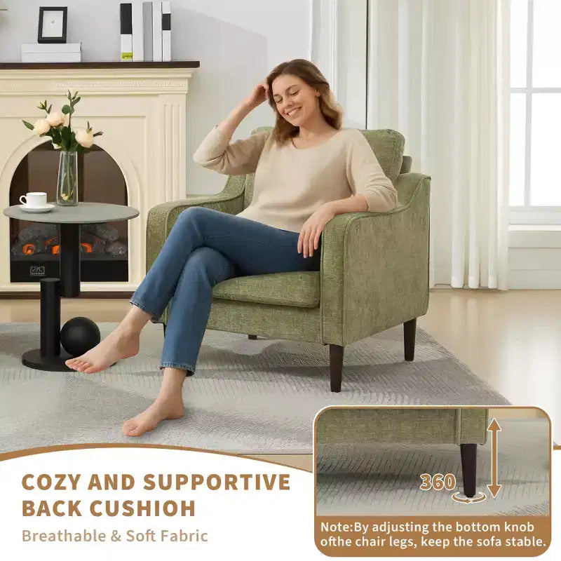 Fauteuil d'appoint rembourré – Beige / Gris / Vert, Style Milieu de siècle, Monoplace