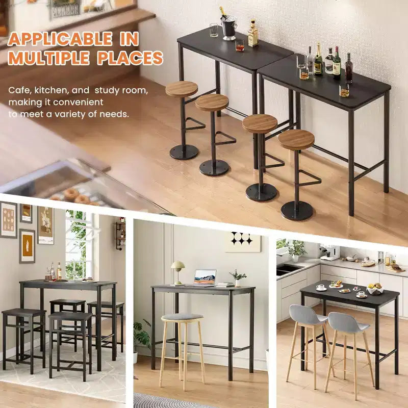 Table de bar rectangulaire noire, hauteur comptoir, 4 places