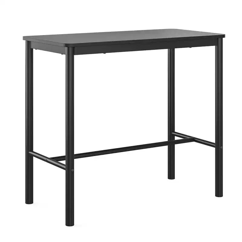 Table de bar rectangulaire noire, hauteur comptoir, 4 places