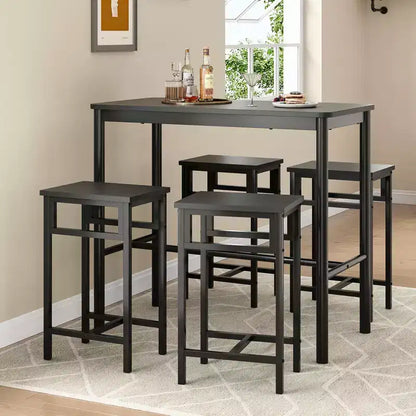 Table de bar rectangulaire noire, hauteur comptoir, 4 places
