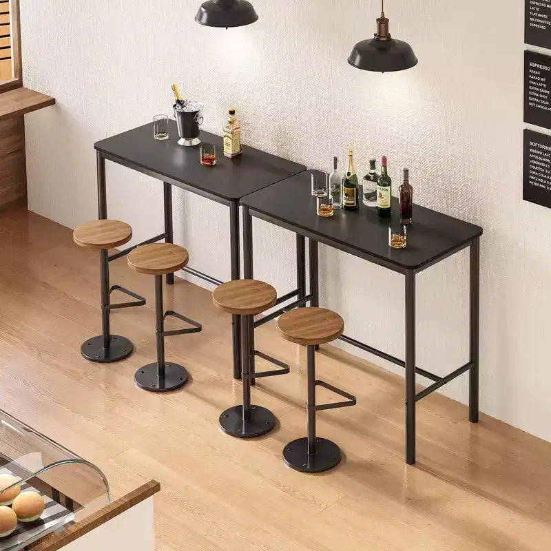 Table de bar rectangulaire noire, hauteur comptoir, 4 places