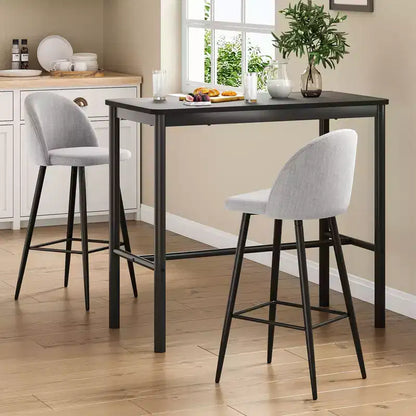 Table de bar rectangulaire noire, hauteur comptoir, 4 places