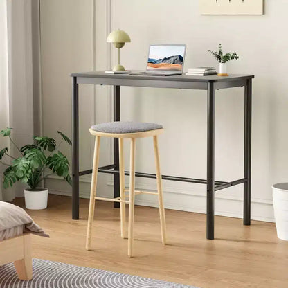 Table de bar rectangulaire noire, hauteur comptoir, 4 places