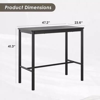 Table de bar rectangulaire noire, hauteur comptoir, 4 places