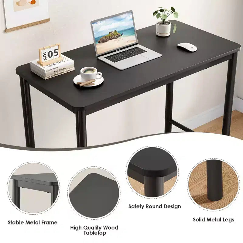 Table de bar rectangulaire noire, hauteur comptoir, 4 places