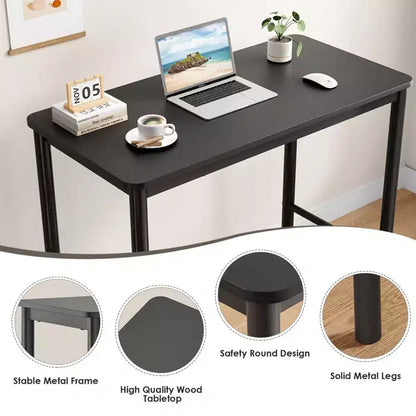 Table de bar rectangulaire noire, hauteur comptoir, 4 places