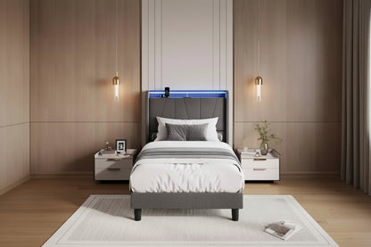 GustoWave Fabric Upholstered Platform Bed Frame, with Under Storage, Steel Slats