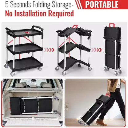 Chariot utilitaire pliant à 3 niveaux argenté, utilisation par 1 personne