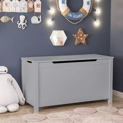 Coffre à jouets avec couvercle à charnière de sécurité, Marron / Gris / Blanc, pour les 2 ans et plus