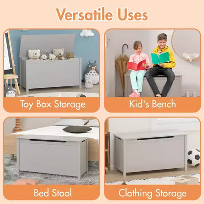 Coffre à jouets avec couvercle à charnière de sécurité, Marron / Gris / Blanc, pour les 2 ans et plus