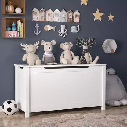 Coffre à jouets avec couvercle à charnière de sécurité, Marron / Gris / Blanc, pour les 2 ans et plus
