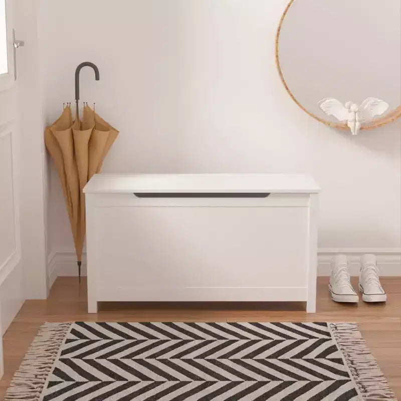 Coffre à jouets avec couvercle à charnière de sécurité, Marron / Gris / Blanc, pour les 2 ans et plus