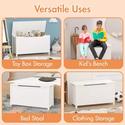 Coffre à jouets avec couvercle à charnière de sécurité, Marron / Gris / Blanc, pour les 2 ans et plus