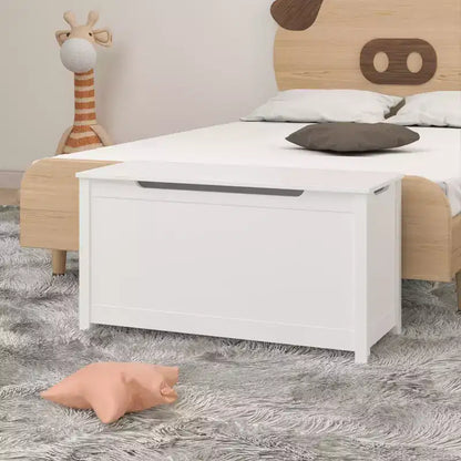 Coffre à jouets avec couvercle à charnière de sécurité, Marron / Gris / Blanc, pour les 2 ans et plus