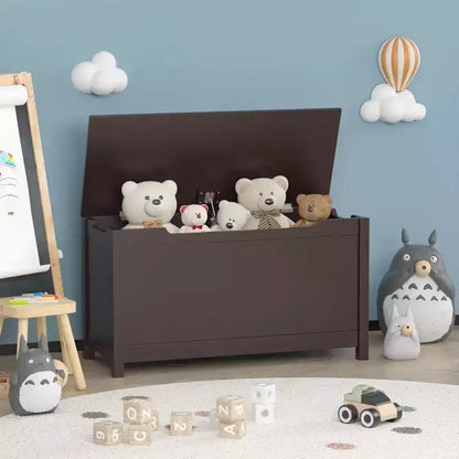 Coffre à jouets avec couvercle à charnière de sécurité, Marron / Gris / Blanc, pour les 2 ans et plus