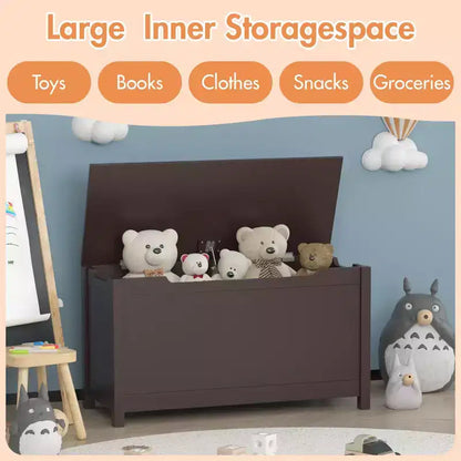 Coffre à jouets avec couvercle à charnière de sécurité, Marron / Gris / Blanc, pour les 2 ans et plus