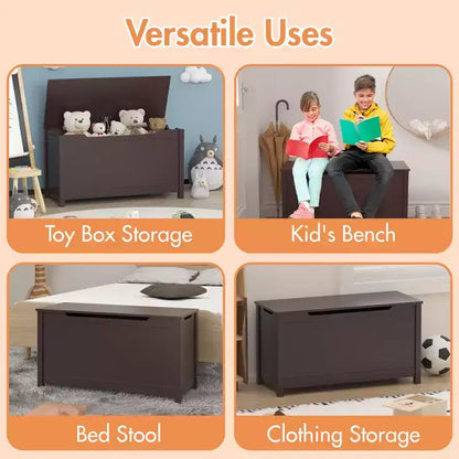 Coffre à jouets avec couvercle à charnière de sécurité, Marron / Gris / Blanc, pour les 2 ans et plus