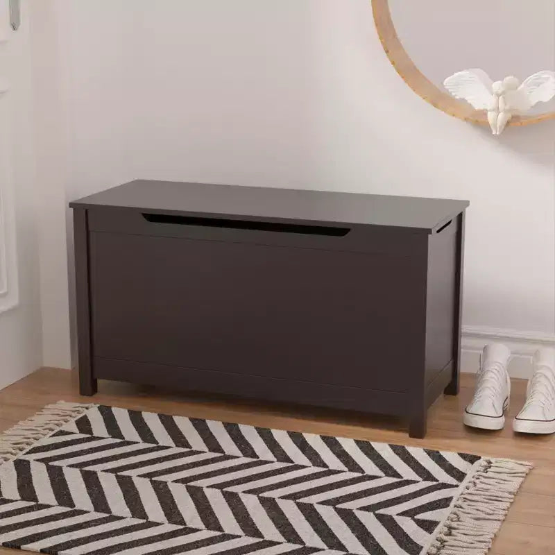 Coffre à jouets avec couvercle à charnière de sécurité, Marron / Gris / Blanc, pour les 2 ans et plus