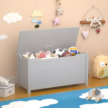 Coffre à jouets avec couvercle à charnière de sécurité, Marron / Gris / Blanc, pour les 2 ans et plus