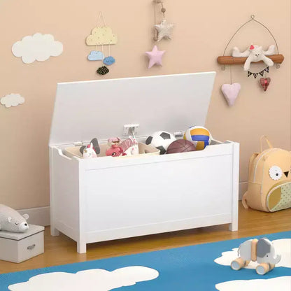 Coffre à jouets avec couvercle à charnière de sécurité, Marron / Gris / Blanc, pour les 2 ans et plus