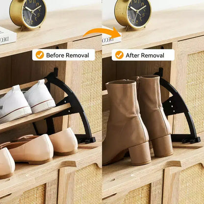 Meuble à chaussures en rotin Black+Oak / Chêne / Chêne Blanc avec 4 tiroirs à abattant, autoportant, capacité de 18 paires