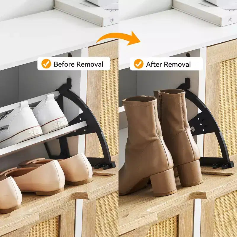 Meuble à chaussures en rotin Black+Oak / Chêne / Chêne Blanc avec 4 tiroirs à abattant, autoportant, capacité de 18 paires