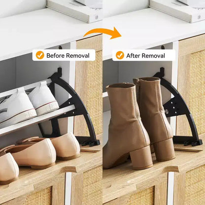 Meuble à chaussures en rotin Black+Oak / Chêne / Chêne Blanc avec 4 tiroirs à abattant, autoportant, capacité de 18 paires