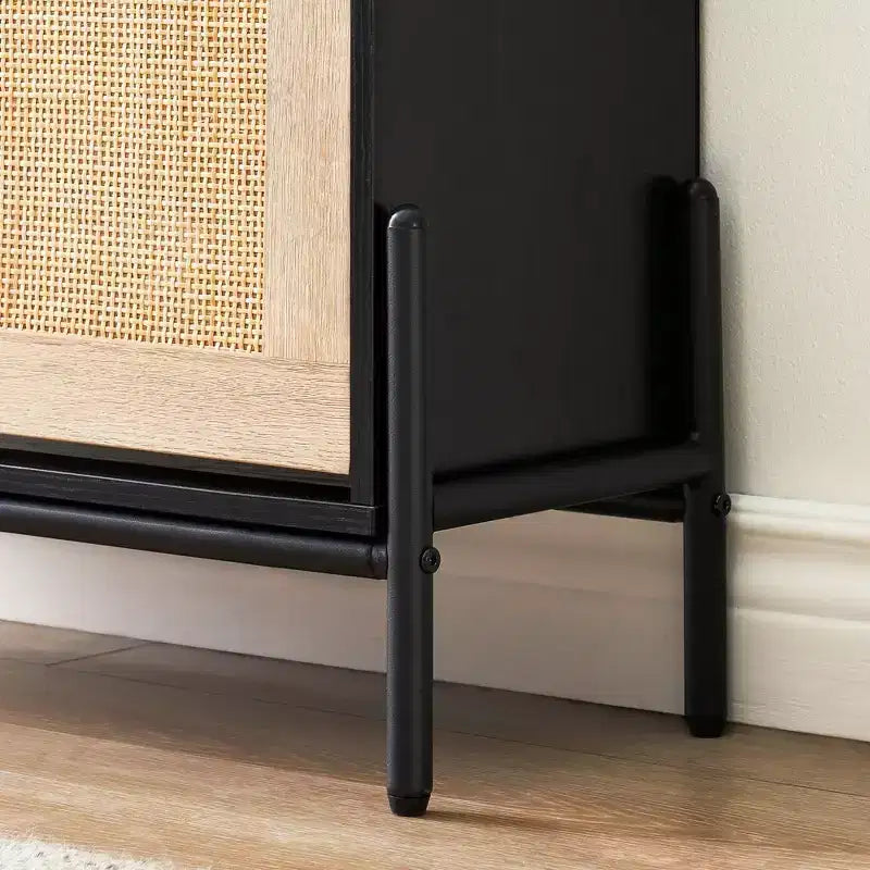 Meuble à chaussures en rotin Black+Oak / Chêne / Chêne Blanc avec 4 tiroirs à abattant, autoportant, capacité de 18 paires