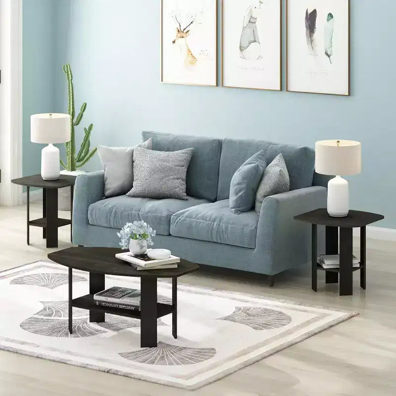 Table basse minimaliste noire, 4 pieds, un seul niveau