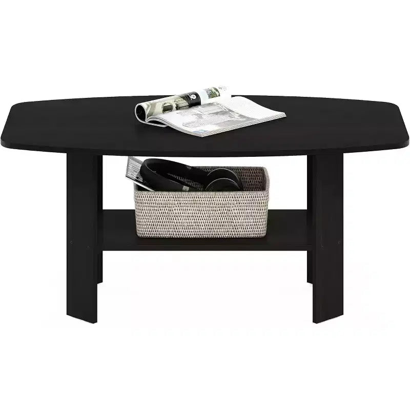 Table basse minimaliste noire, 4 pieds, un seul niveau