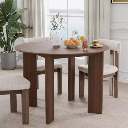 Table de salle à manger ronde en bois massif marron, 4 places
