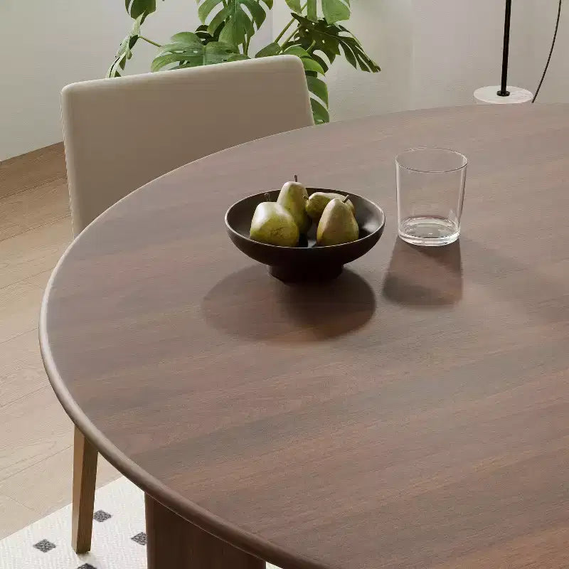 Table de salle à manger ronde en bois massif marron, 4 places