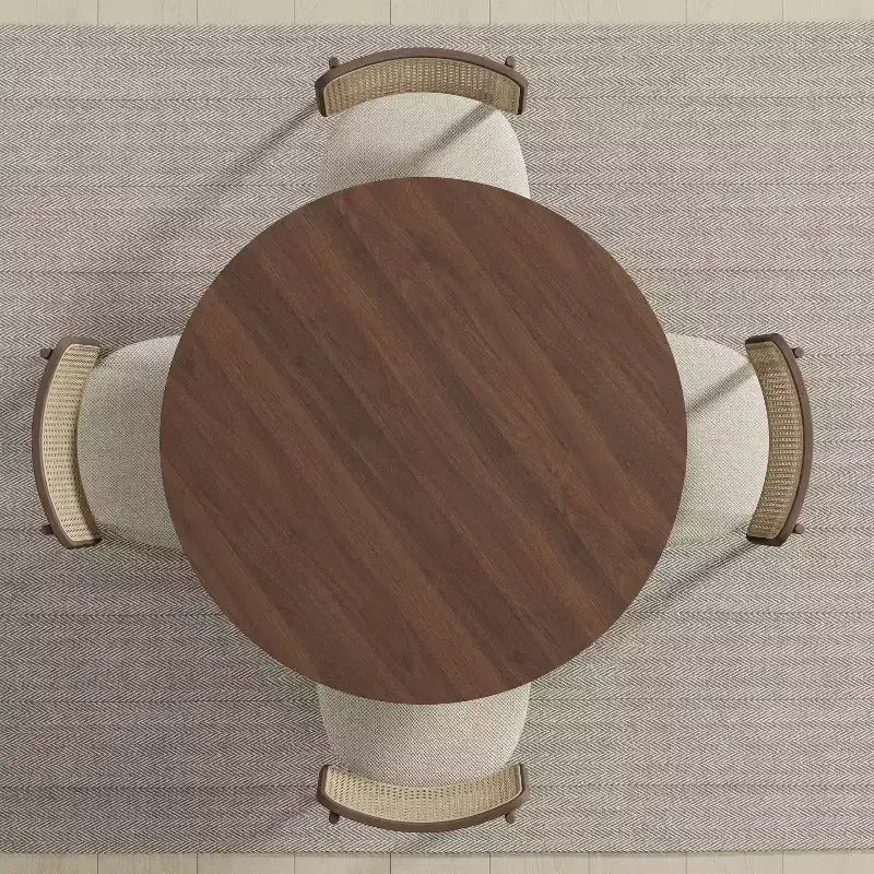 Table de salle à manger ronde en bois massif marron, 4 places