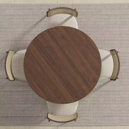 Table de salle à manger ronde en bois massif marron, 4 places