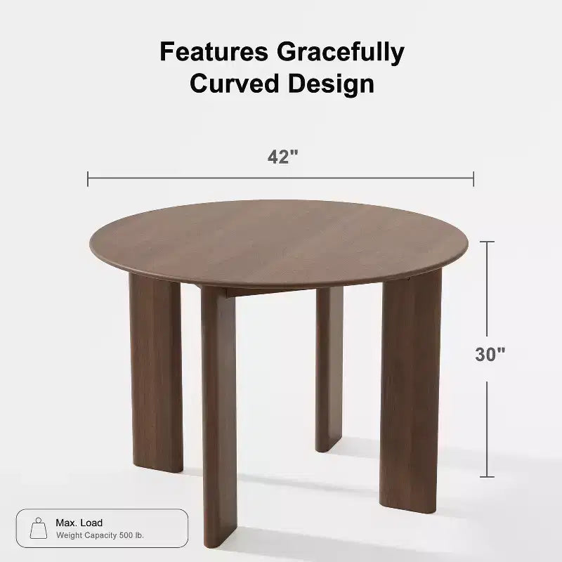 Table de salle à manger ronde en bois massif marron, 4 places