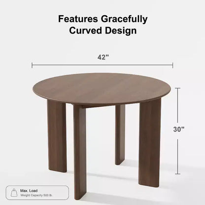 Table de salle à manger ronde en bois massif marron, 4 places