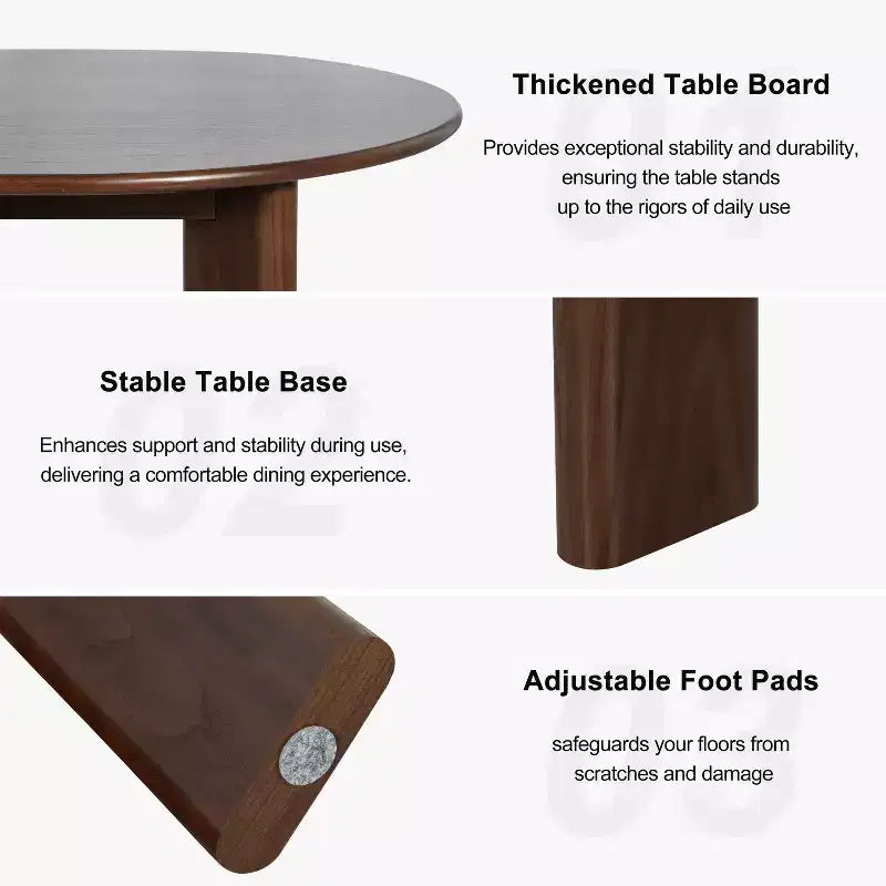 Table de salle à manger ronde en bois massif marron, 4 places