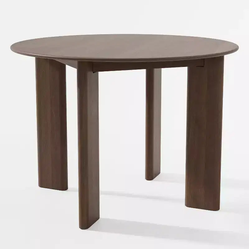 Table de salle à manger ronde en bois massif marron, 4 places