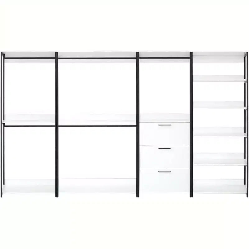 Système de Rangement Autoportant Blanc et Noir – 4 Tours, 8 Étagères, pour 1 Personne