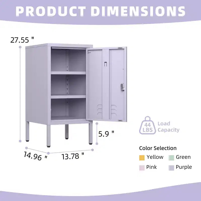 Table d'appoint casier en métal vert/orange/rose/violet – Armoire de rangement à 1 porte avec étagère réglable, conception anti-basculement