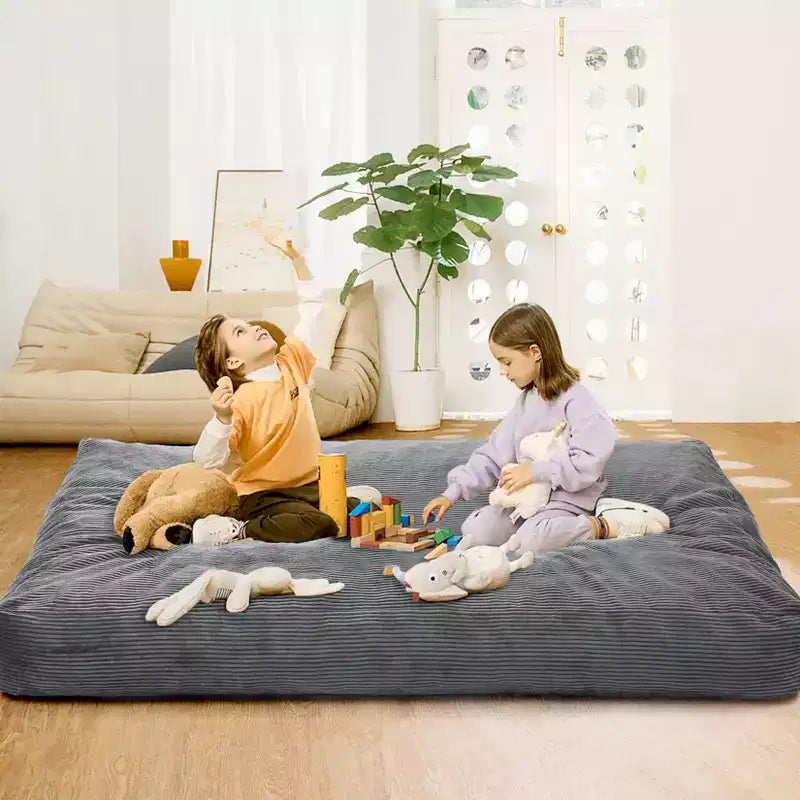 Pouf et lit convertible 2-en-1 gris foncé / gris clair / bleu marine – 2 places