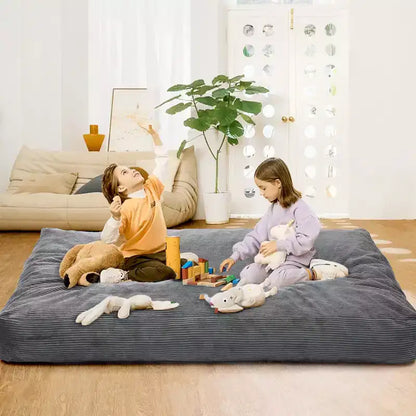 Pouf et lit convertible 2-en-1 gris foncé / gris clair / bleu marine – 2 places