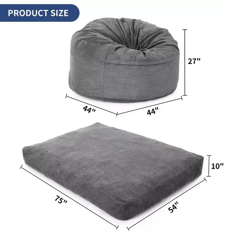 Pouf et lit convertible 2-en-1 gris foncé / gris clair / bleu marine – 2 places
