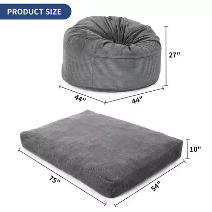Pouf et lit convertible 2-en-1 gris foncé / gris clair / bleu marine – 2 places