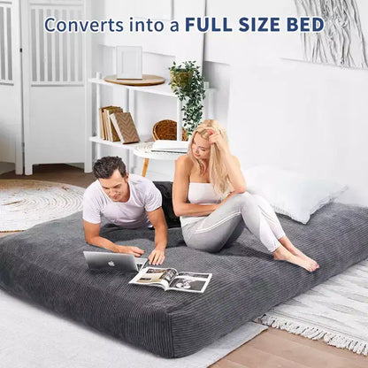 Pouf et lit convertible 2-en-1 gris foncé / gris clair / bleu marine – 2 places