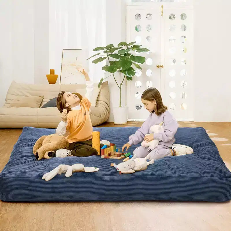 Pouf et lit convertible 2-en-1 gris foncé / gris clair / bleu marine – 2 places