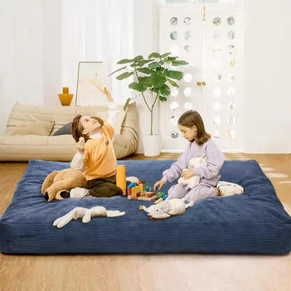 Pouf et lit convertible 2-en-1 gris foncé / gris clair / bleu marine – 2 places