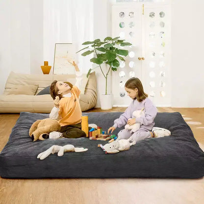 Pouf et lit convertible 2-en-1 gris foncé / gris clair / bleu marine – 2 places