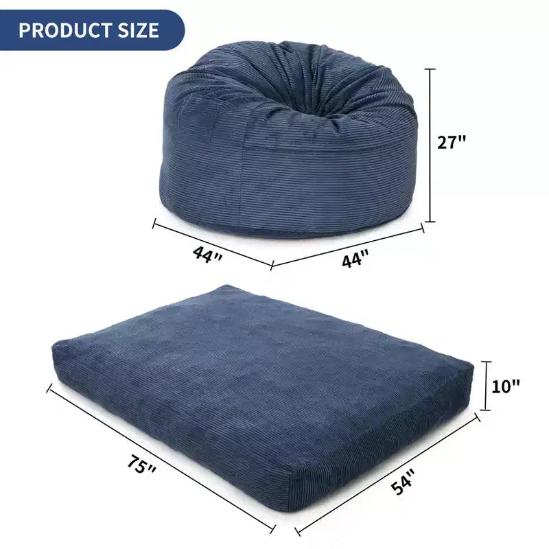Pouf et lit convertible 2-en-1 gris foncé / gris clair / bleu marine – 2 places